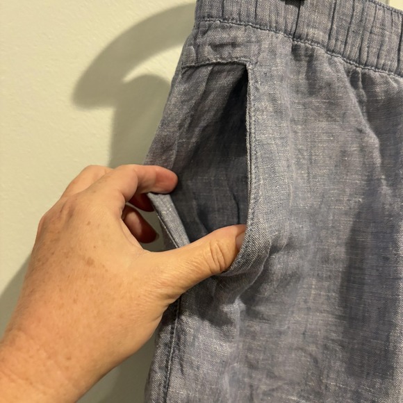 Cynthia Rowley 100% Linen Pants Medium Blue Chambray Ankle Wide Leg Lightweight - Picture 8 of 16